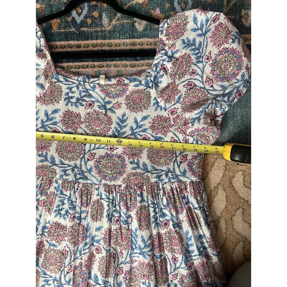 UNCLE FRANK 100% Cotton Pink Blue Floral Puff Sleeve Tiered Midi Dress Sz M - Picture 10 of 12